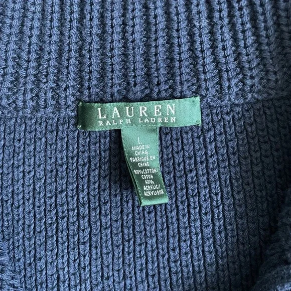Lauren‎ Ralph Lauren Shawl Collar Fisherman Knit Sweater Navy Blue Size L Large - Picture 3 of 16